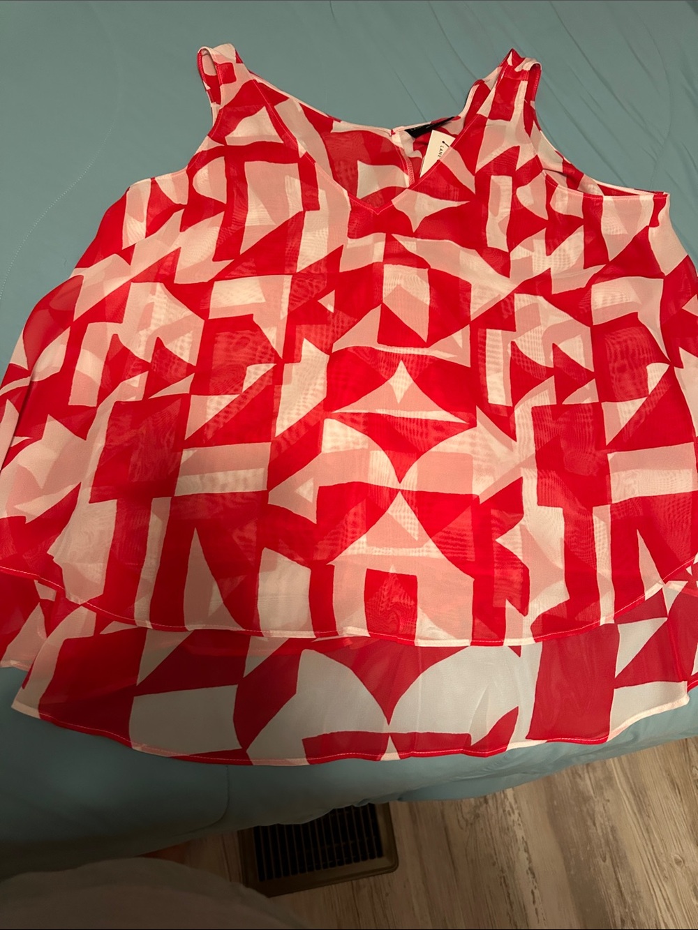 Lane Bryant Red and White Geometric Sleeveless Blouse